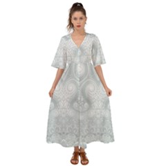 Ash Grey White Swirls Kimono Sleeve Boho Dress by SpinnyChairDesigns