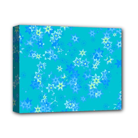 Aqua Blue Floral Print Deluxe Canvas 14  X 11  (stretched) by SpinnyChairDesigns