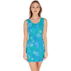 Aqua Blue Floral Print Bodycon Dress by SpinnyChairDesigns