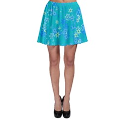 Aqua Blue Floral Print Skater Skirt by SpinnyChairDesigns