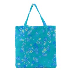 Aqua Blue Floral Print Grocery Tote Bag by SpinnyChairDesigns
