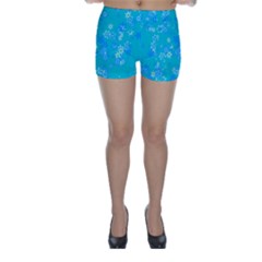 Aqua Blue Floral Print Skinny Shorts by SpinnyChairDesigns