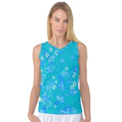 Aqua Blue Floral Print Women s Basketball Tank Top by SpinnyChairDesigns