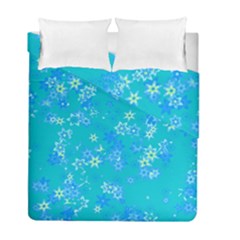 Aqua Blue Floral Print Duvet Cover Double Side (full/ Double Size) by SpinnyChairDesigns