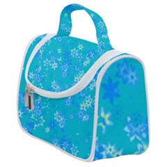 Aqua Blue Floral Print Satchel Handbag by SpinnyChairDesigns