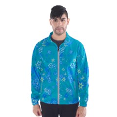 Aqua Blue Floral Print Men s Windbreaker by SpinnyChairDesigns