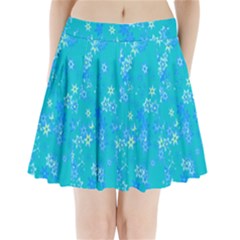 Aqua Blue Floral Print Pleated Mini Skirt by SpinnyChairDesigns