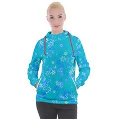 Aqua Blue Floral Print Women s Hooded Pullover by SpinnyChairDesigns