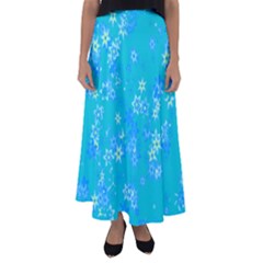 Aqua Blue Floral Print Flared Maxi Skirt by SpinnyChairDesigns