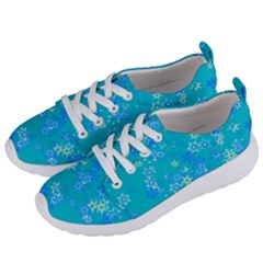 Aqua Blue Floral Print Women s Lightweight Sports Shoes by SpinnyChairDesigns