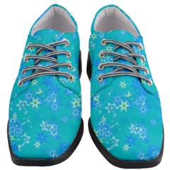 Aqua Blue Floral Print Women Heeled Oxford Shoes by SpinnyChairDesigns