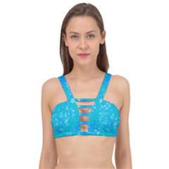 Aqua Blue Floral Print Cage Up Bikini Top by SpinnyChairDesigns