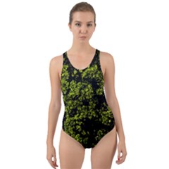 Nature Dark Camo Print Cut-out Back One Piece Swimsuit by dflcprintsclothing