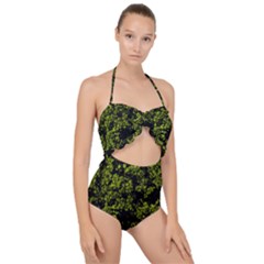 Nature Dark Camo Print Scallop Top Cut Out Swimsuit by dflcprintsclothing