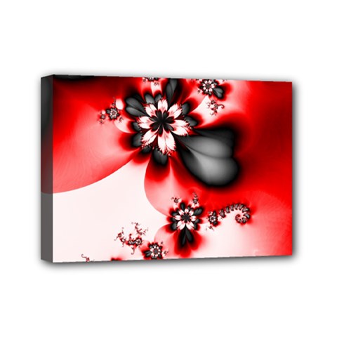 Abstract Red Black Floral Print Mini Canvas 7  X 5  (stretched) by SpinnyChairDesigns