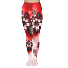 Abstract Red Black Floral Print Tights