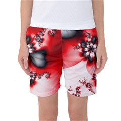 Abstract Red Black Floral Print Women s Basketball Shorts by SpinnyChairDesigns