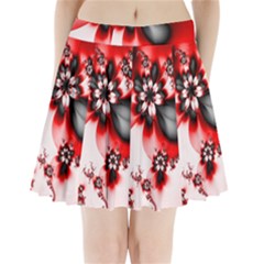 Abstract Red Black Floral Print Pleated Mini Skirt by SpinnyChairDesigns