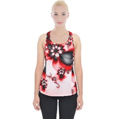 Abstract Red Black Floral Print Piece Up Tank Top by SpinnyChairDesigns