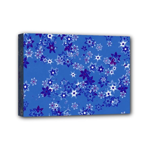 Cornflower Blue Floral Print Mini Canvas 7  X 5  (stretched) by SpinnyChairDesigns