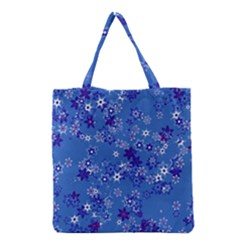 Cornflower Blue Floral Print Grocery Tote Bag by SpinnyChairDesigns