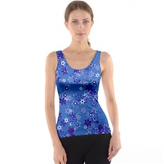 Cornflower Blue Floral Print Tank Top by SpinnyChairDesigns