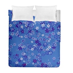 Cornflower Blue Floral Print Duvet Cover Double Side (full/ Double Size) by SpinnyChairDesigns