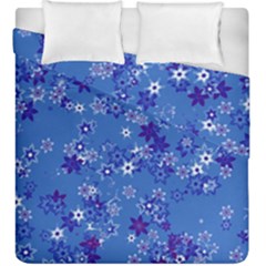 Cornflower Blue Floral Print Duvet Cover Double Side (king Size) by SpinnyChairDesigns