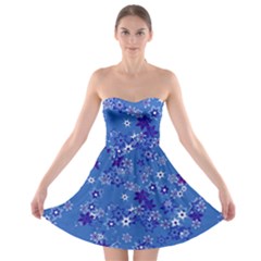 Cornflower Blue Floral Print Strapless Bra Top Dress by SpinnyChairDesigns
