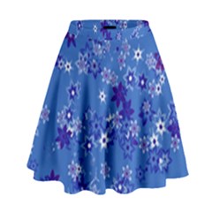 Cornflower Blue Floral Print High Waist Skirt by SpinnyChairDesigns