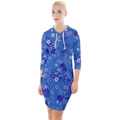 Cornflower Blue Floral Print Quarter Sleeve Hood Bodycon Dress by SpinnyChairDesigns