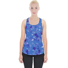 Cornflower Blue Floral Print Piece Up Tank Top by SpinnyChairDesigns