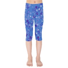 Cornflower Blue Floral Print Kids  Capri Leggings  by SpinnyChairDesigns