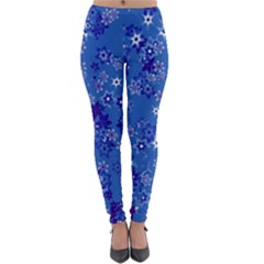 Cornflower Blue Floral Print Lightweight Velour Leggings by SpinnyChairDesigns