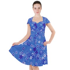 Cornflower Blue Floral Print Cap Sleeve Midi Dress by SpinnyChairDesigns