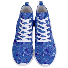 Cornflower Blue Floral Print Men s Lightweight High Top Sneakers by SpinnyChairDesigns