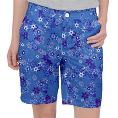 Cornflower Blue Floral Print Pocket Shorts by SpinnyChairDesigns