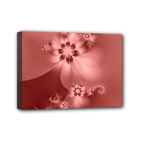Coral Pink Floral Print Mini Canvas 7  X 5  (stretched) by SpinnyChairDesigns