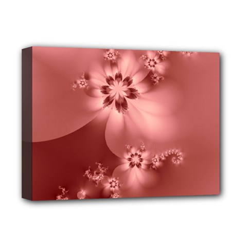 Coral Pink Floral Print Deluxe Canvas 16  X 12  (stretched)  by SpinnyChairDesigns