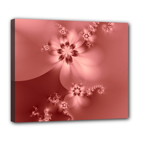 Coral Pink Floral Print Deluxe Canvas 24  X 20  (stretched) by SpinnyChairDesigns