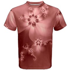 Coral Pink Floral Print Men s Cotton Tee by SpinnyChairDesigns
