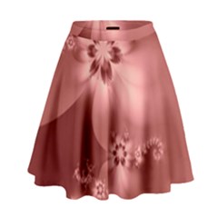 Coral Pink Floral Print High Waist Skirt by SpinnyChairDesigns