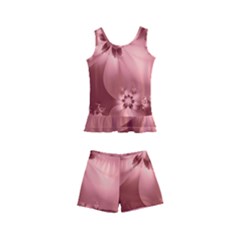 Coral Pink Floral Print Kids  Boyleg Swimsuit by SpinnyChairDesigns