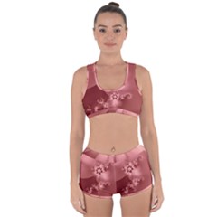 Coral Pink Floral Print Racerback Boyleg Bikini Set by SpinnyChairDesigns