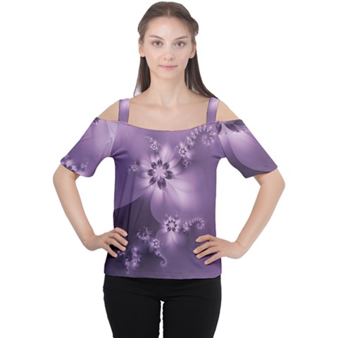 Royal Purple Floral Print Cutout Shoulder Tee by SpinnyChairDesigns