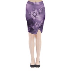 Royal Purple Floral Print Midi Wrap Pencil Skirt