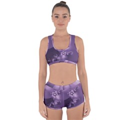 Royal Purple Floral Print Racerback Boyleg Bikini Set by SpinnyChairDesigns