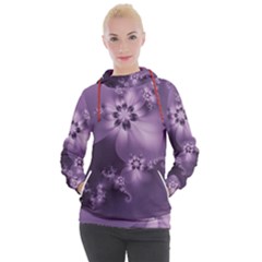 Royal Purple Floral Print Women s Hooded Pullover by SpinnyChairDesigns