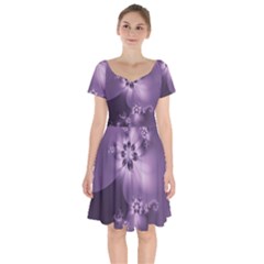 Royal Purple Floral Print Short Sleeve Bardot Dress by SpinnyChairDesigns