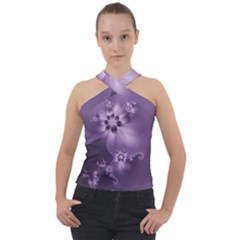 Royal Purple Floral Print Cross Neck Velour Top by SpinnyChairDesigns